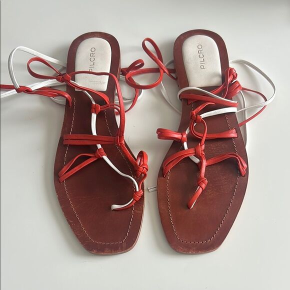 Anthropologie Pilcro Tie Up Leather Boho Sandals Size 10 - Picture 1 of 6